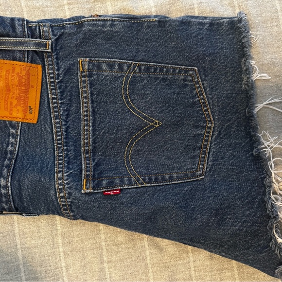 Levi's 501 Dark Blue Distressed Denim Cutoff Shorts - Picture 2 of 4